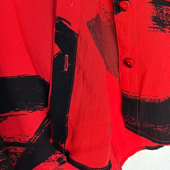 Ali Miles Red and Black Artsy Abstract Print Button Down Lagenlook Shirt size L - Picture 10 of 12
